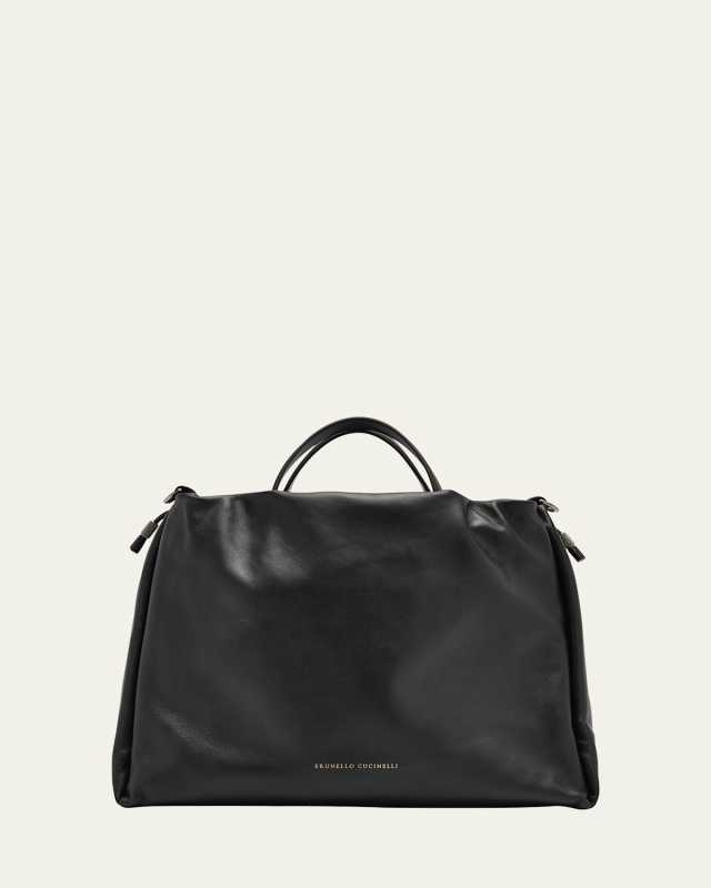 Large Puffy Leather Top-Handle Bag